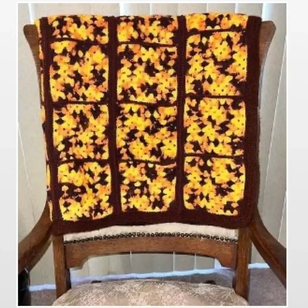 Vintage Hand Crochet Striped Heavier Home Blanket